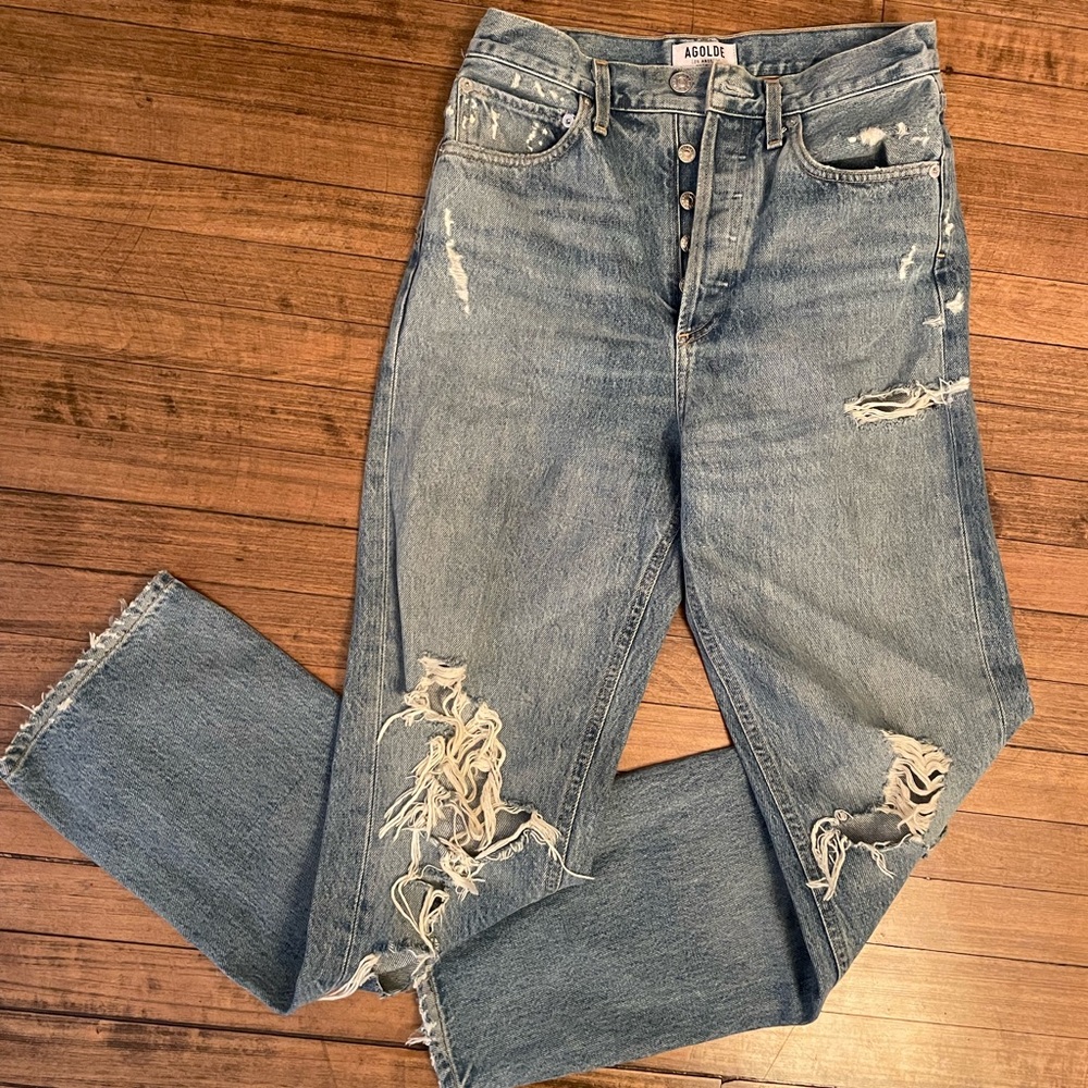 AGOLDE 90s Jeans in Fall Out Distressed Mid Rise Loose Fit A069C-811 Size 24